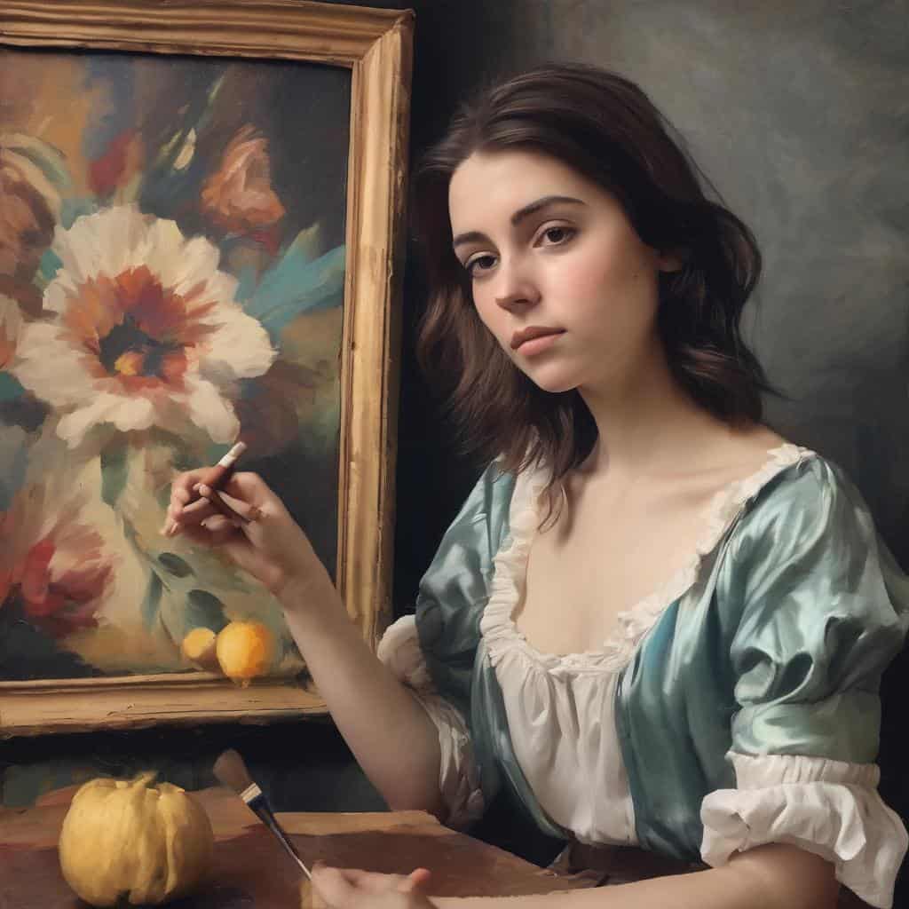 Ανθρώπινη γυναίκα ζωγραφίζοντας σε καμβά με πολιτισμική τέχνη και ταξίδι.